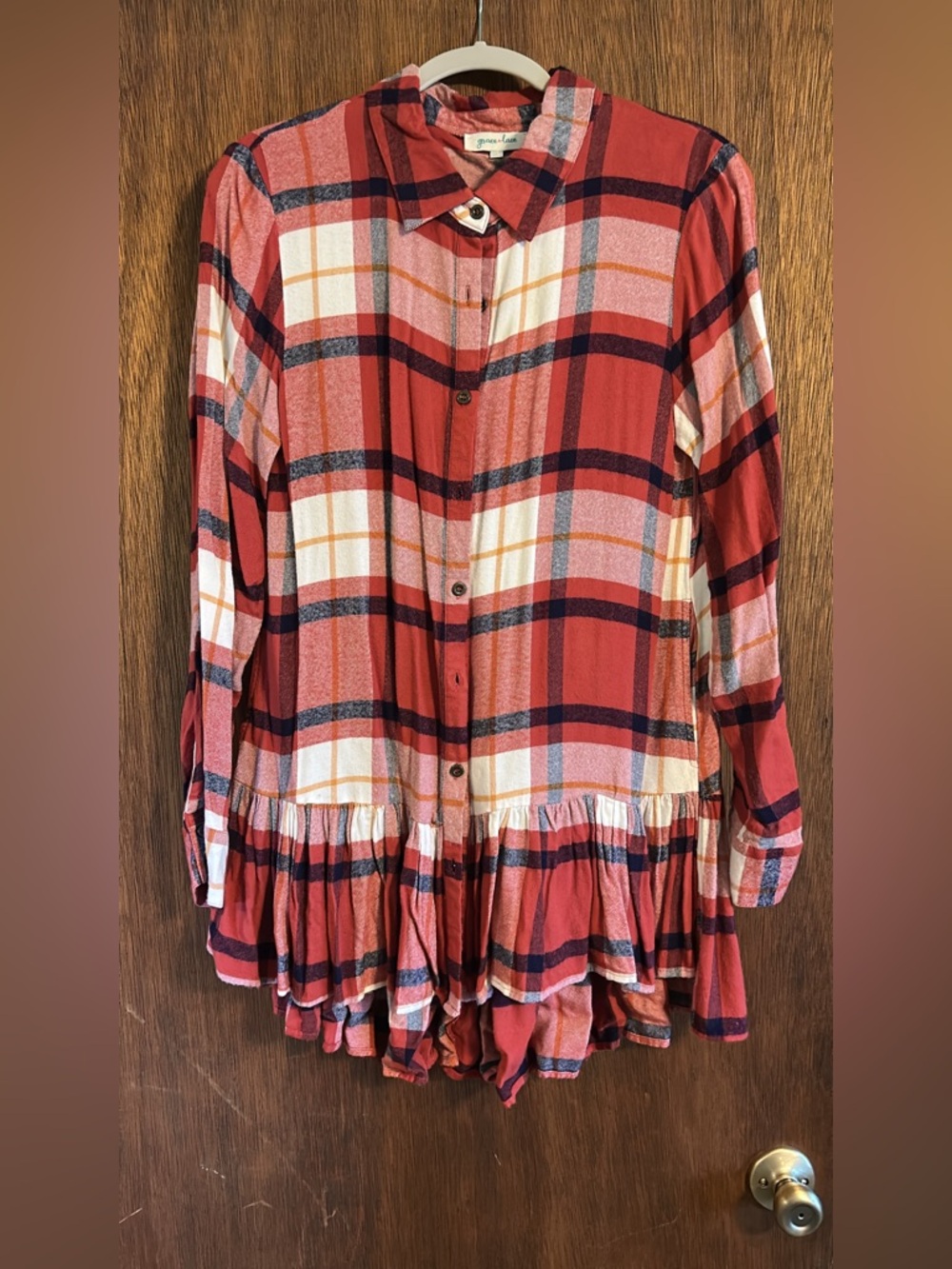 EUC Grace & Lace Ruffle Plaid Flannel